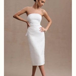 Sachin & Babi Gemma Strapless Back-Bow Pearl Midi Dress